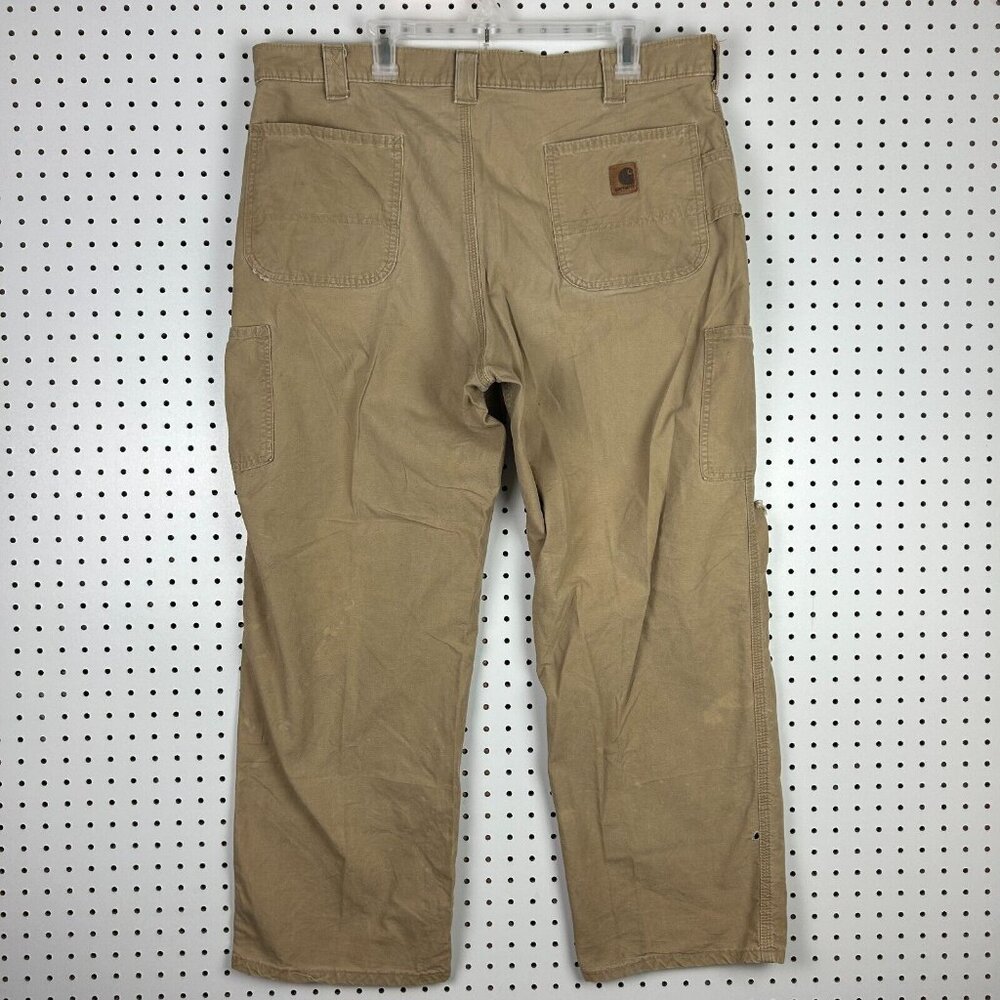 Carhartt Carpenter‎ Pants Distressed 40x30 Khaki Brown B151 DKH Patch Work Wear